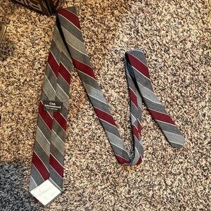 Men's Grey and Burgundy Striped Tie